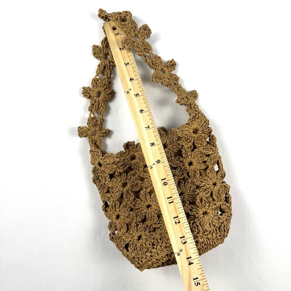 Brown Crochet Flower Bucket Bag - Picture 3 of 5